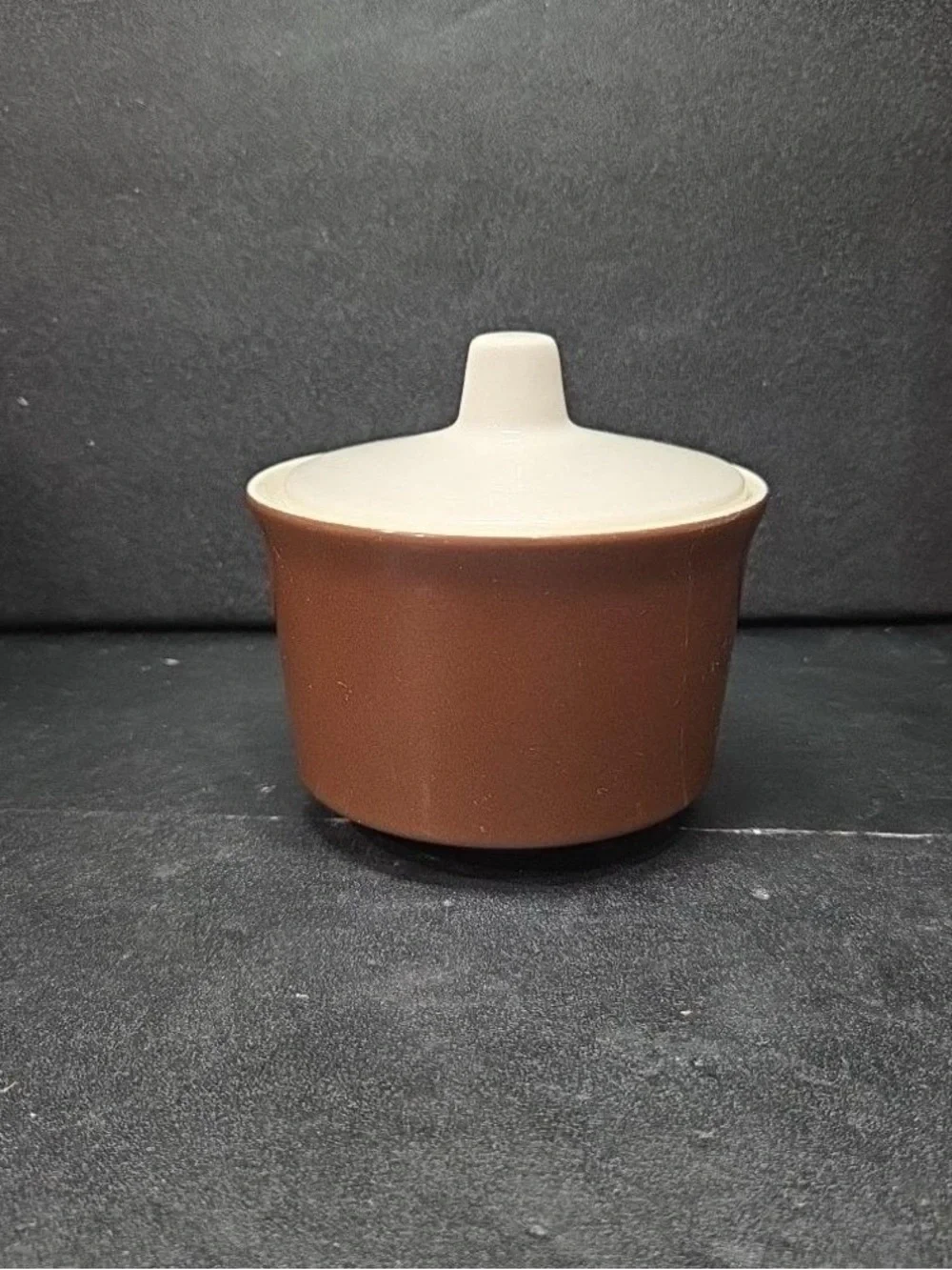 Two-Tone Ceramic Lidded Sugar Pot — Brown & Cream